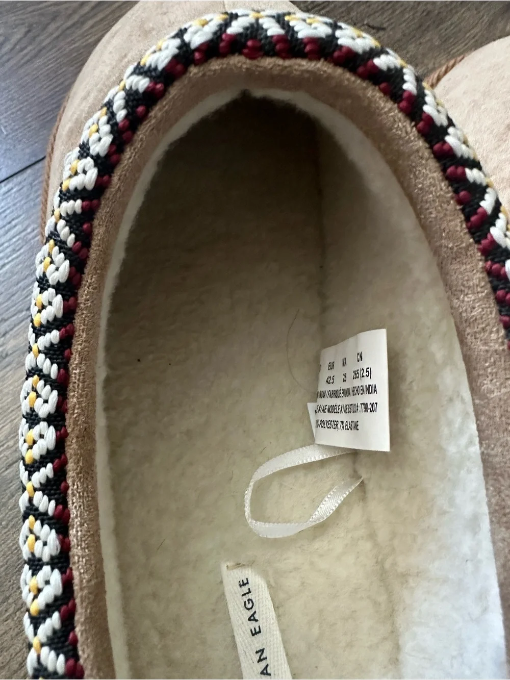 American Eagle Outfitters Tan Slip-On Suede-Look Loafers with Patterned Trim